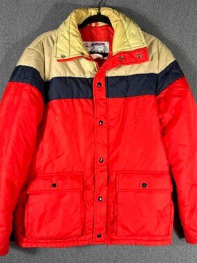 Vtg Artic Sun Puffer Ski Jacket Womens Sz Lg (20) Colorblock Orange/Blue/Yellow